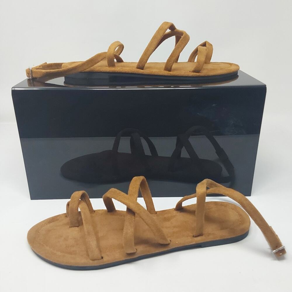 Womens Gladiator Sandals Brown Faux Suede Strappy Flat Sandals US 8 New